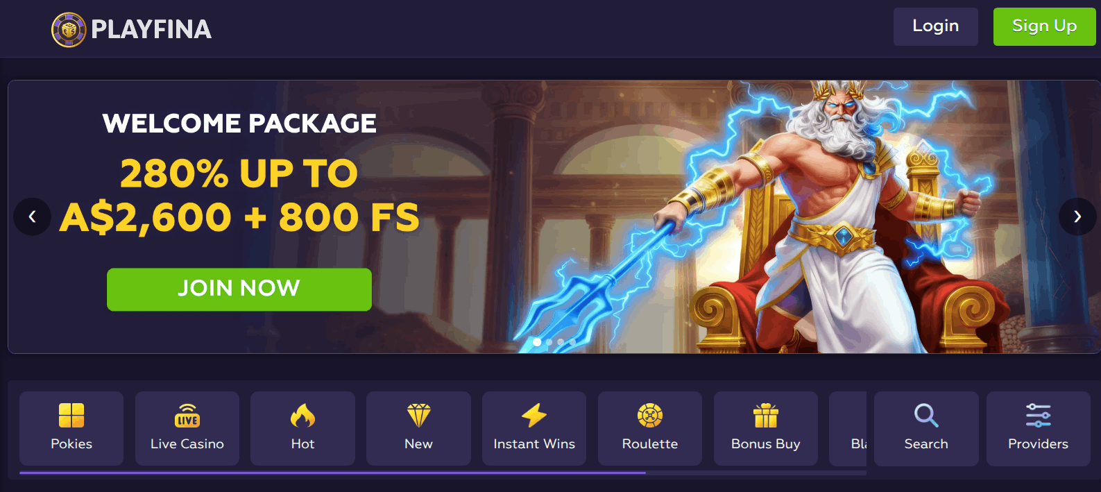 Playfina Casino Lobby Screenshot